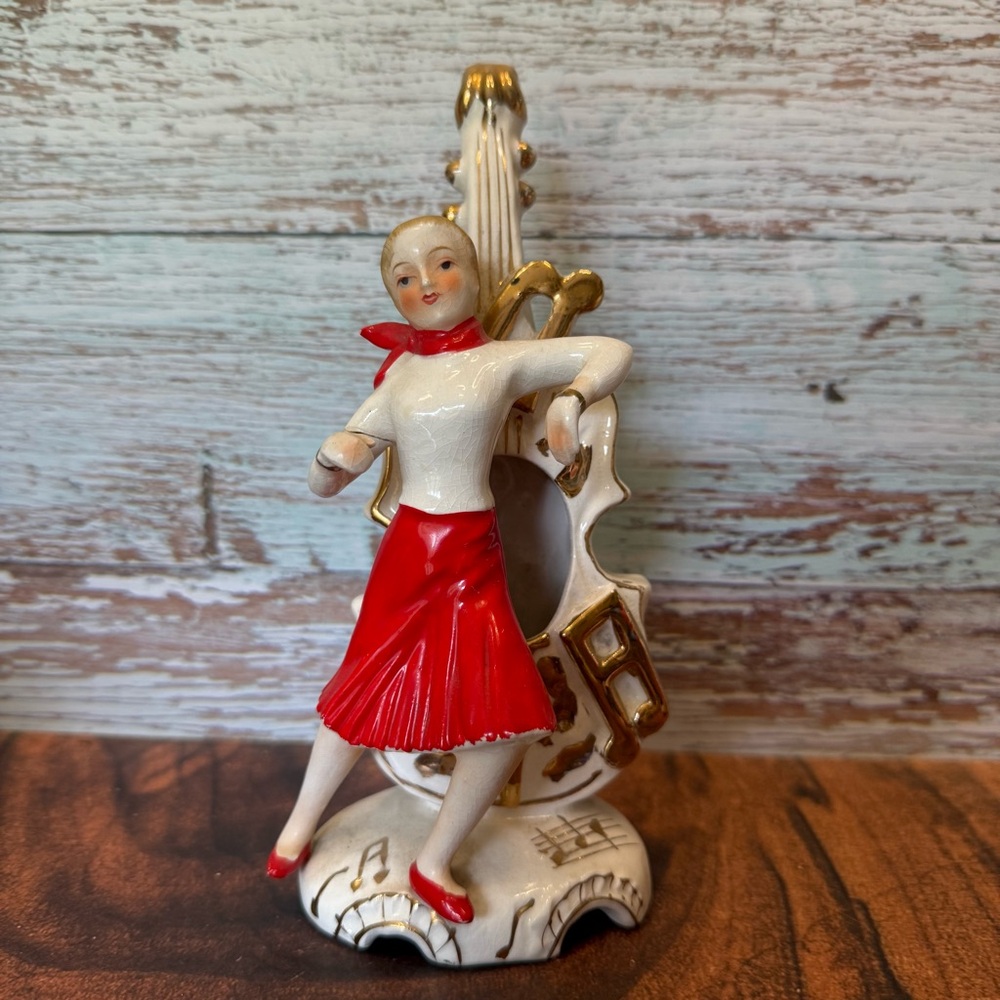 Vintage L & M Lipper & Mann 50’s girl dancing with cello figurine ceramic